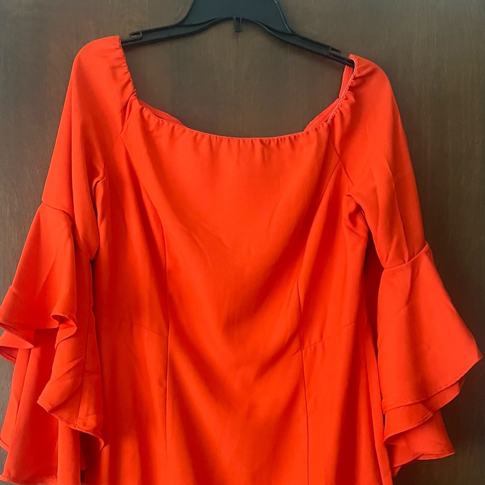 Elegant Orange Ruffle Off the shoulder Sleeve Dress